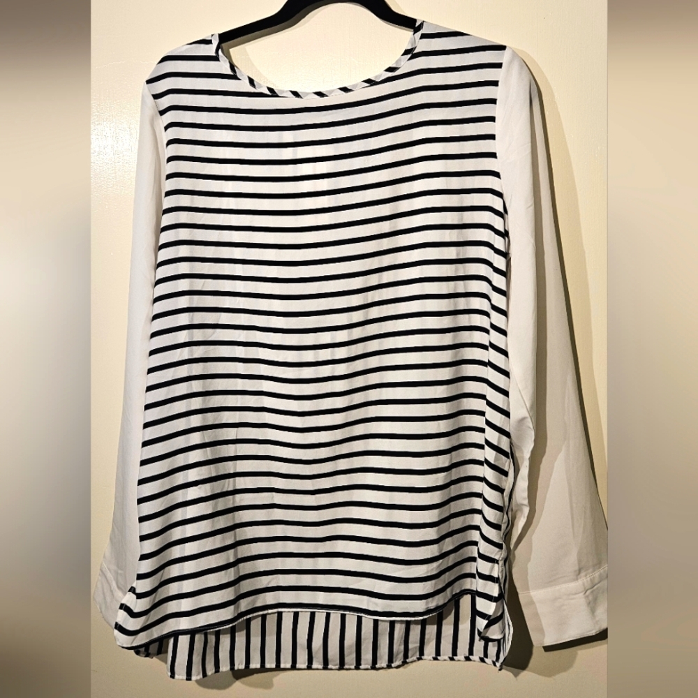 Old Navy Striped Long Sleeve Blouse w/ Chic Zip Detail | Size Large Womans